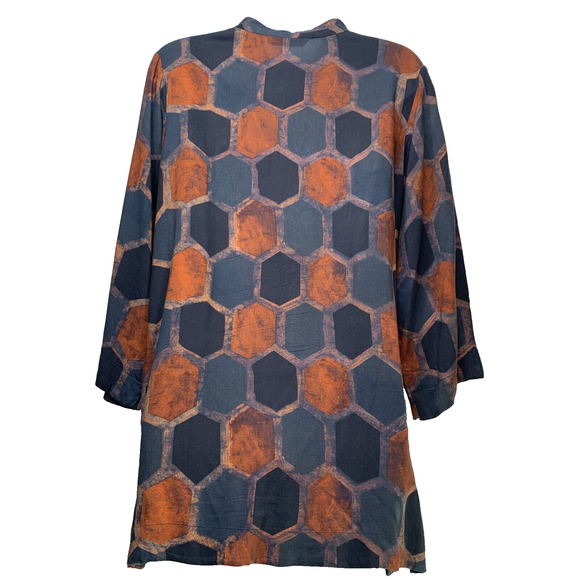 Soft Surroundings Tunic Medium Blouse Millefiori Blue Geometric Print Sequin Top - Picture 4 of 16